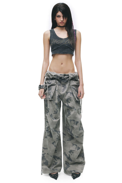 Double-Layer Waist Camouflage Large Patch Jeans