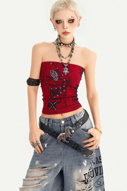 Red Gothic Studded Tube Top