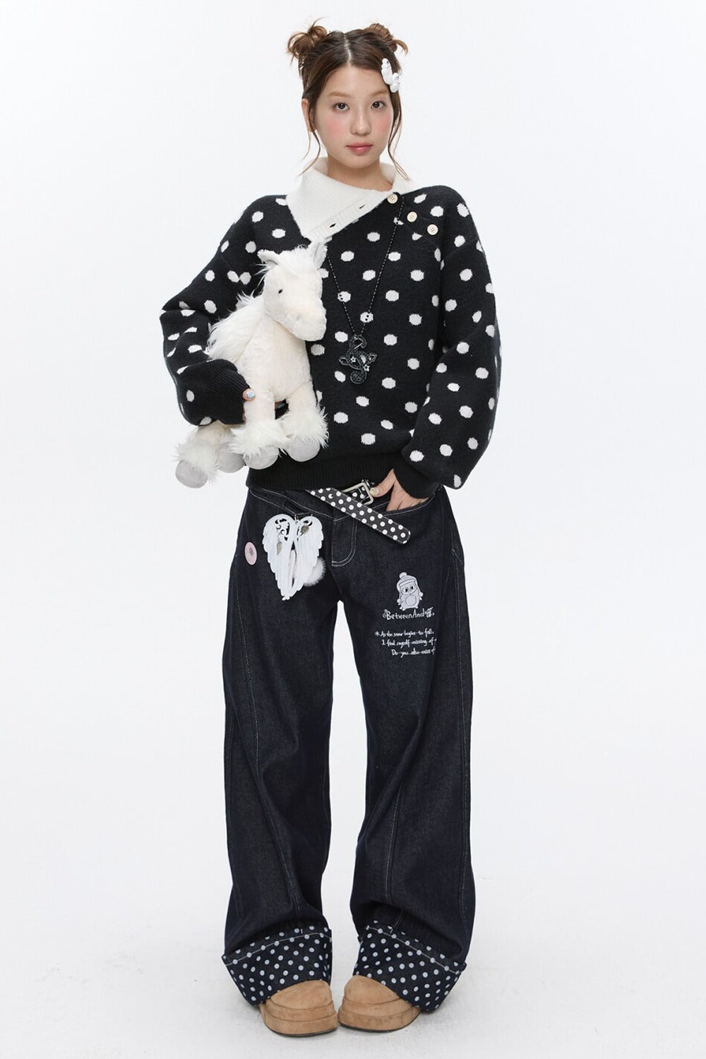 Embroidery Polka Dot Jeans