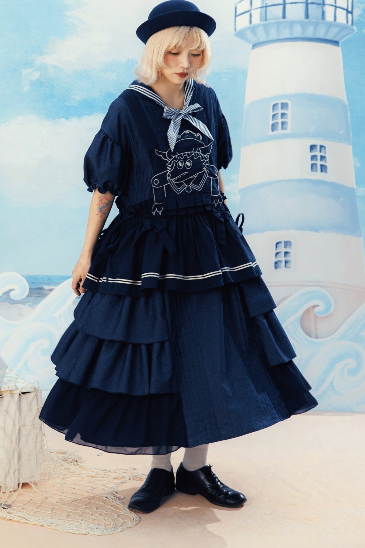 3D Sofa Embroidered Denim Dress