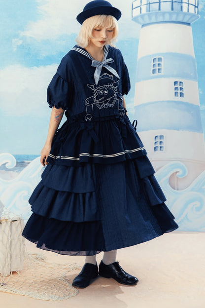3D Sofa Embroidered Denim Dress