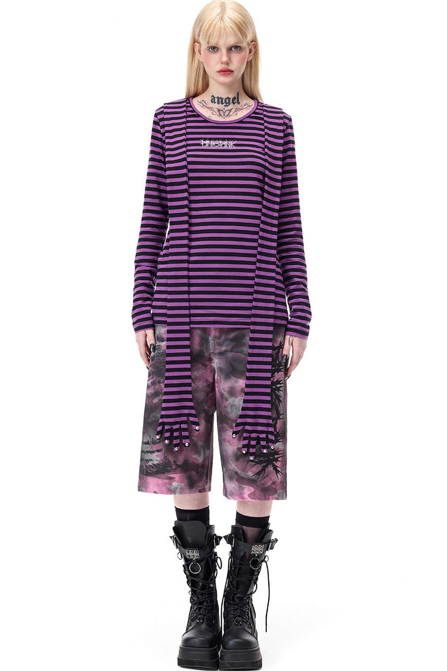 Striped Rivet Glove Sleeve Top