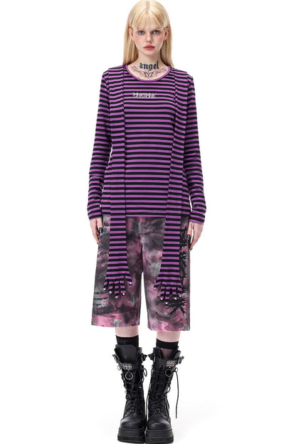 Striped Rivet Glove Sleeve Top