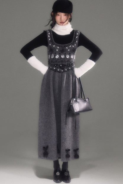 Tulip Bird Fair Isle Jacquard Knit Dress