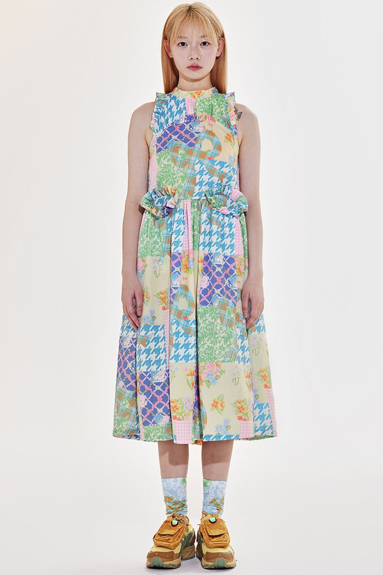 Plaid Patchwork Halter Neck Dress