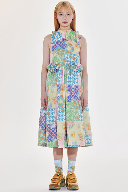 Plaid Patchwork Halter Neck Dress