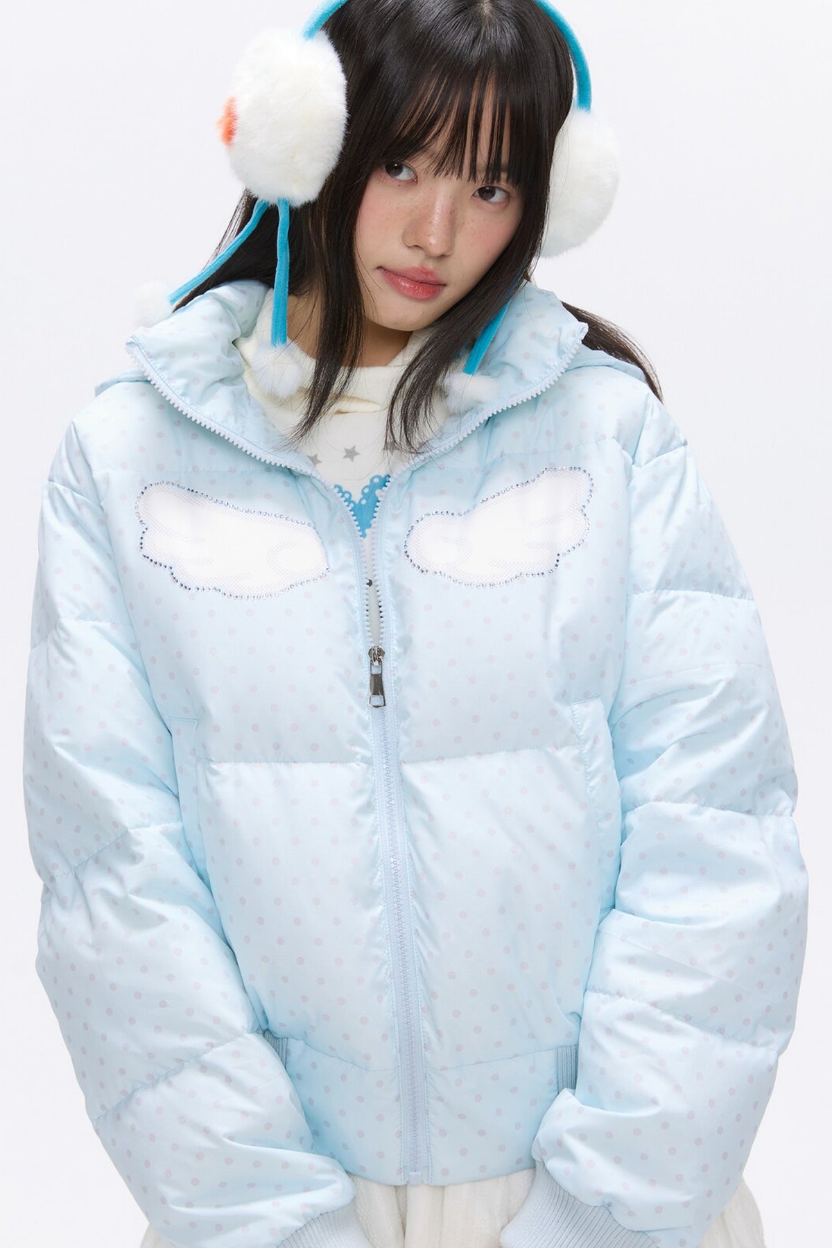 Hooded Polka Dot Down Jacket