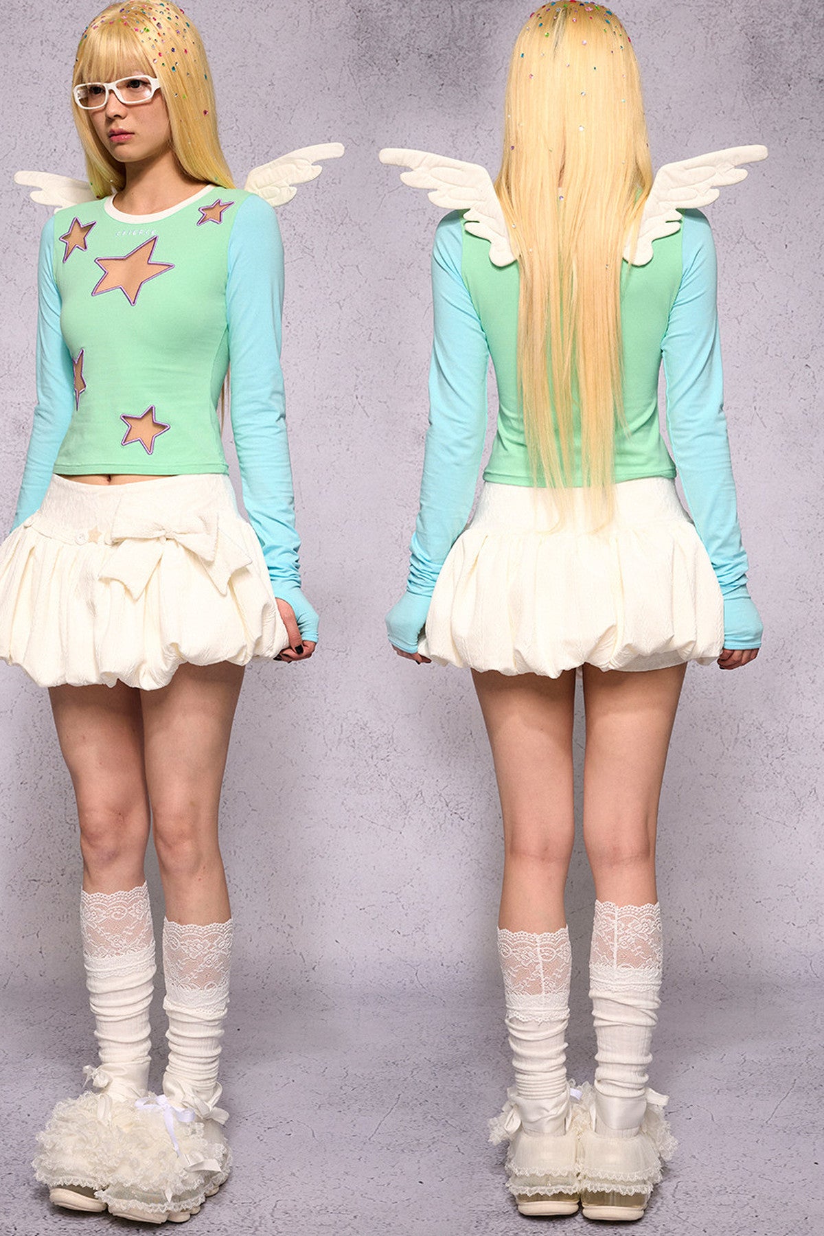 Angel Wings Star Cutout Long-Sleeve Top