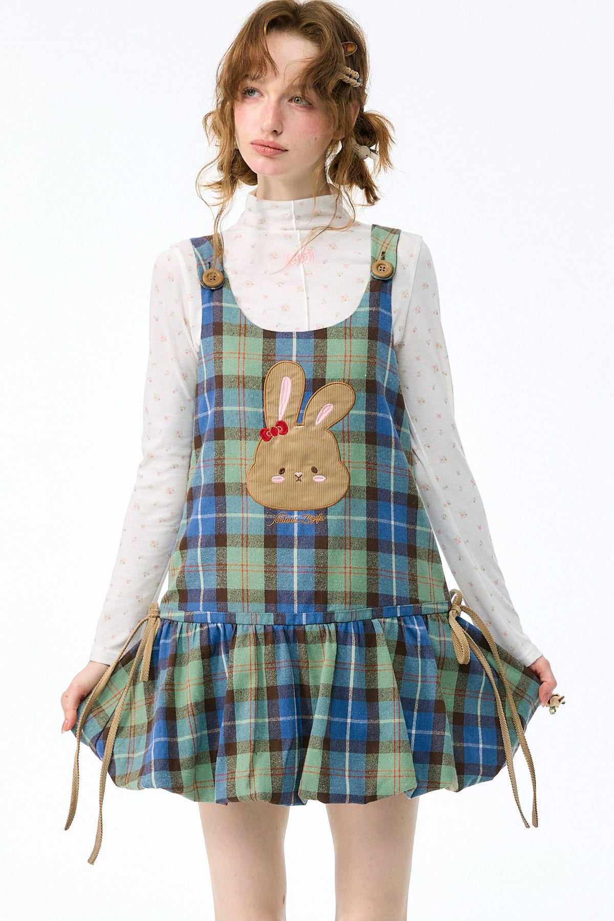 Plaid Rabbit Applique Dress
