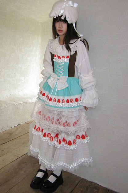 Strawberry Print Lace Tiered Skirt