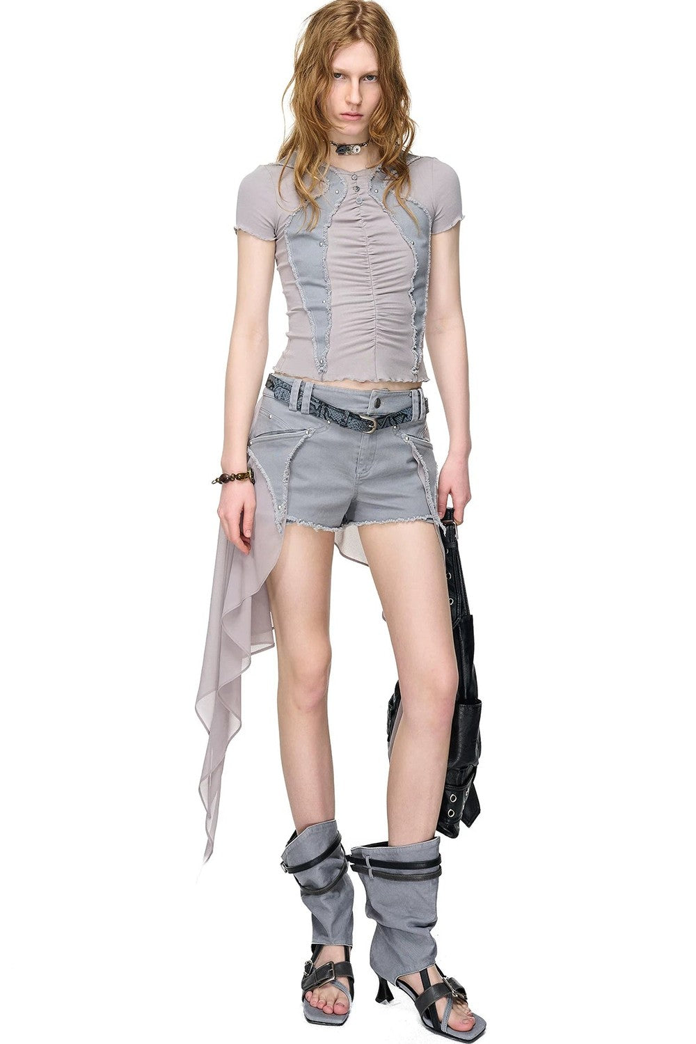 Pleated Rivet Patchwork Top