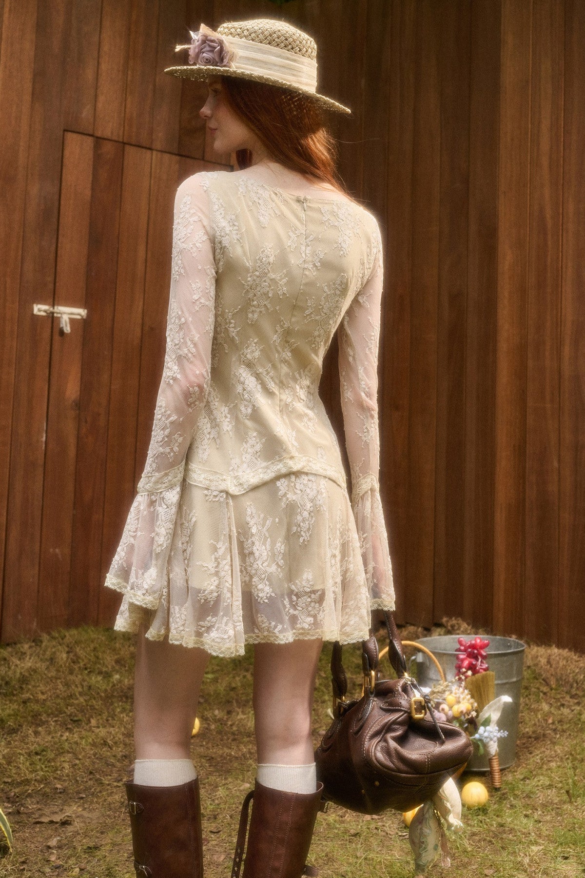 3D Vine Relief Cotton Lace Dress