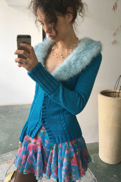 Printed Wool Knit Cardigan and Skirt Set-Up
