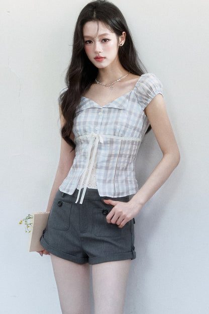 Summer Plaid Patchwork Blouse
