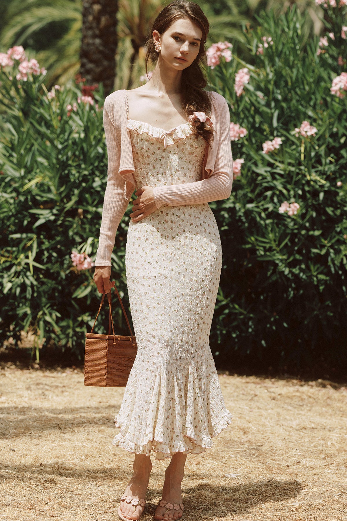 Hoch tailliertes florales Fischschwanz-Kleid-Set