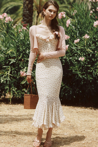 Hoch tailliertes florales Fischschwanz-Kleid-Set