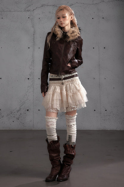 Lace Patchwork Pleated Multi-Layered Puffy Skirt