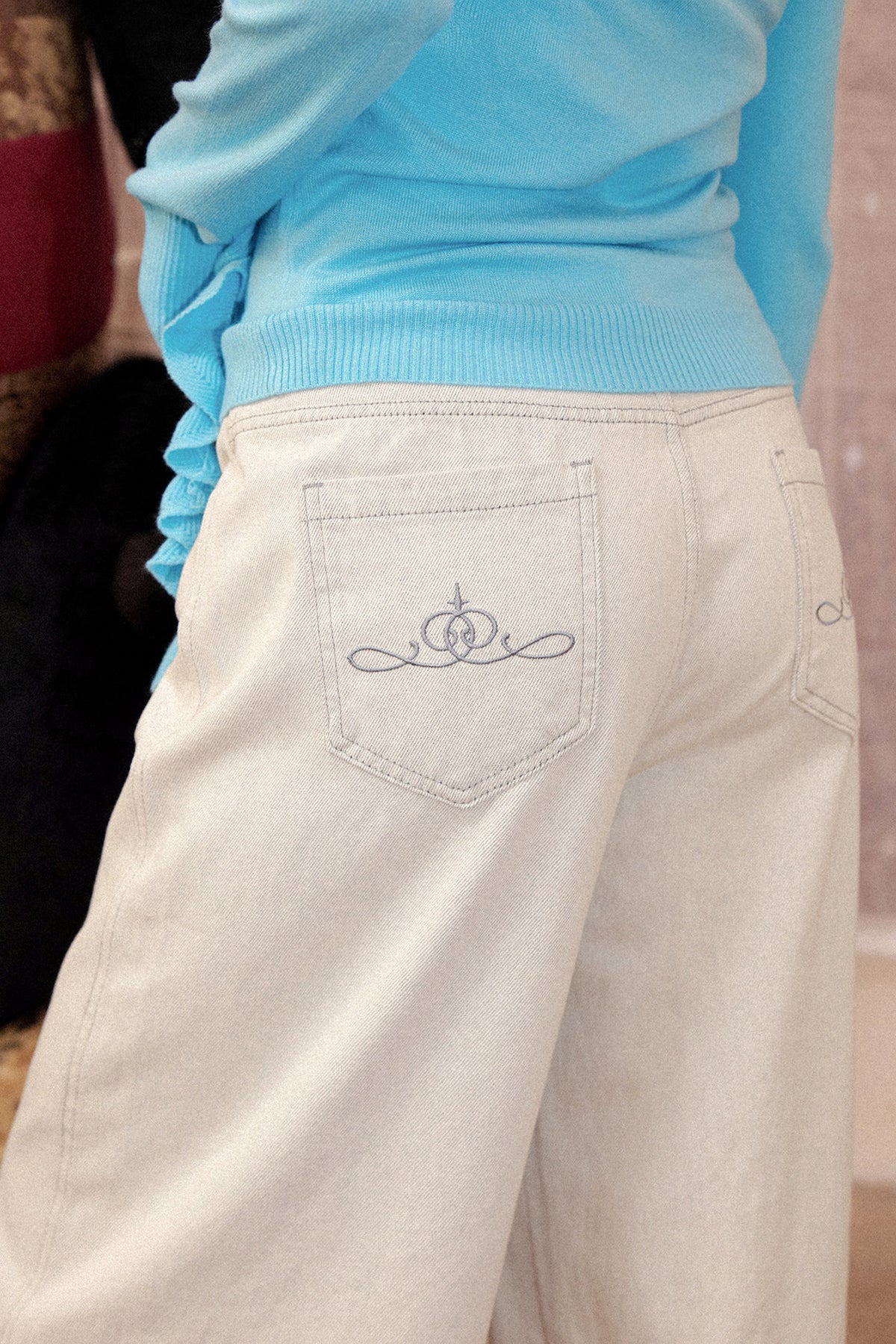 Loose Off-White Cotton Jeans