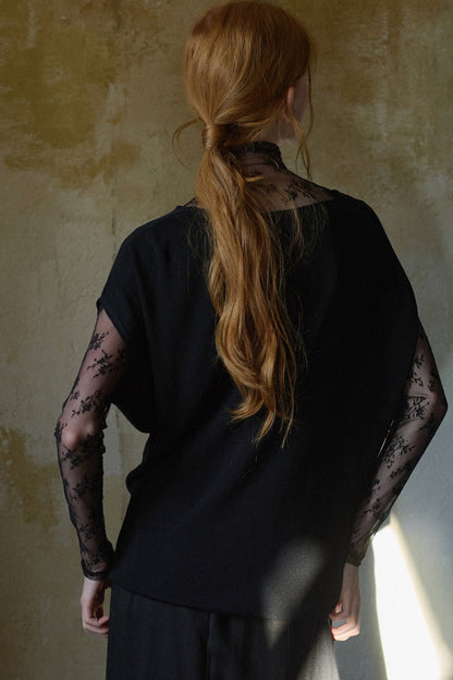 Black Tencel Drape Knitted Top