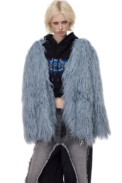 V-Neck Shaggy Contour Fur Jacket
