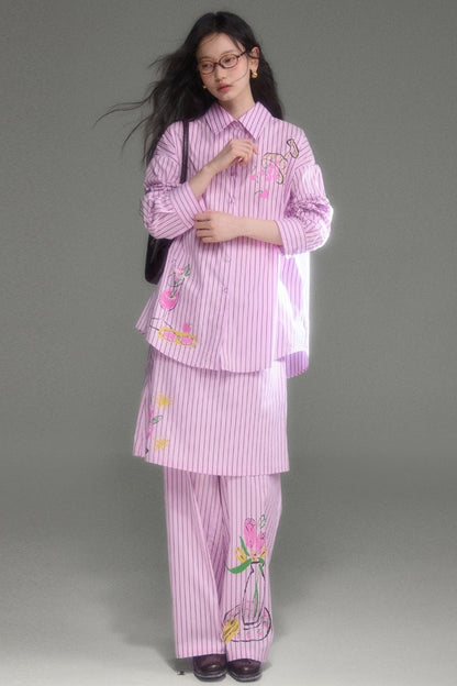 Holiday Striped Long-Sleeve Shirt and Pants Set-Up