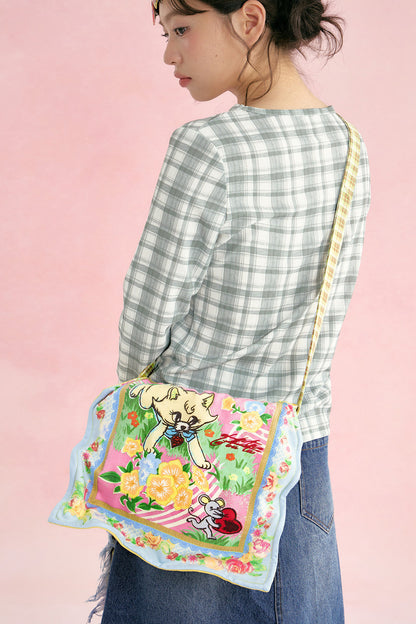 Yellow Plaid Cat Handkerchief Crossbody Bag
