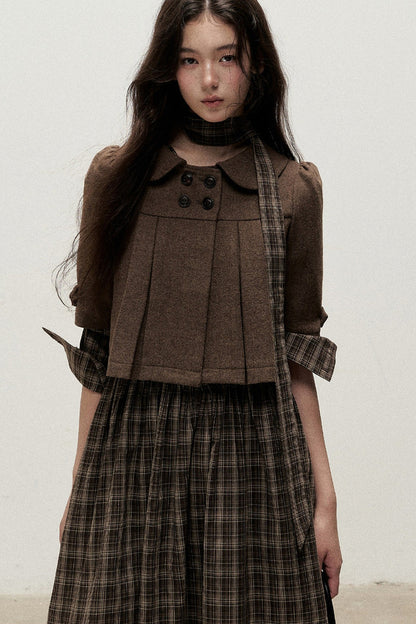Retro Woolen Pleated Short Jacket