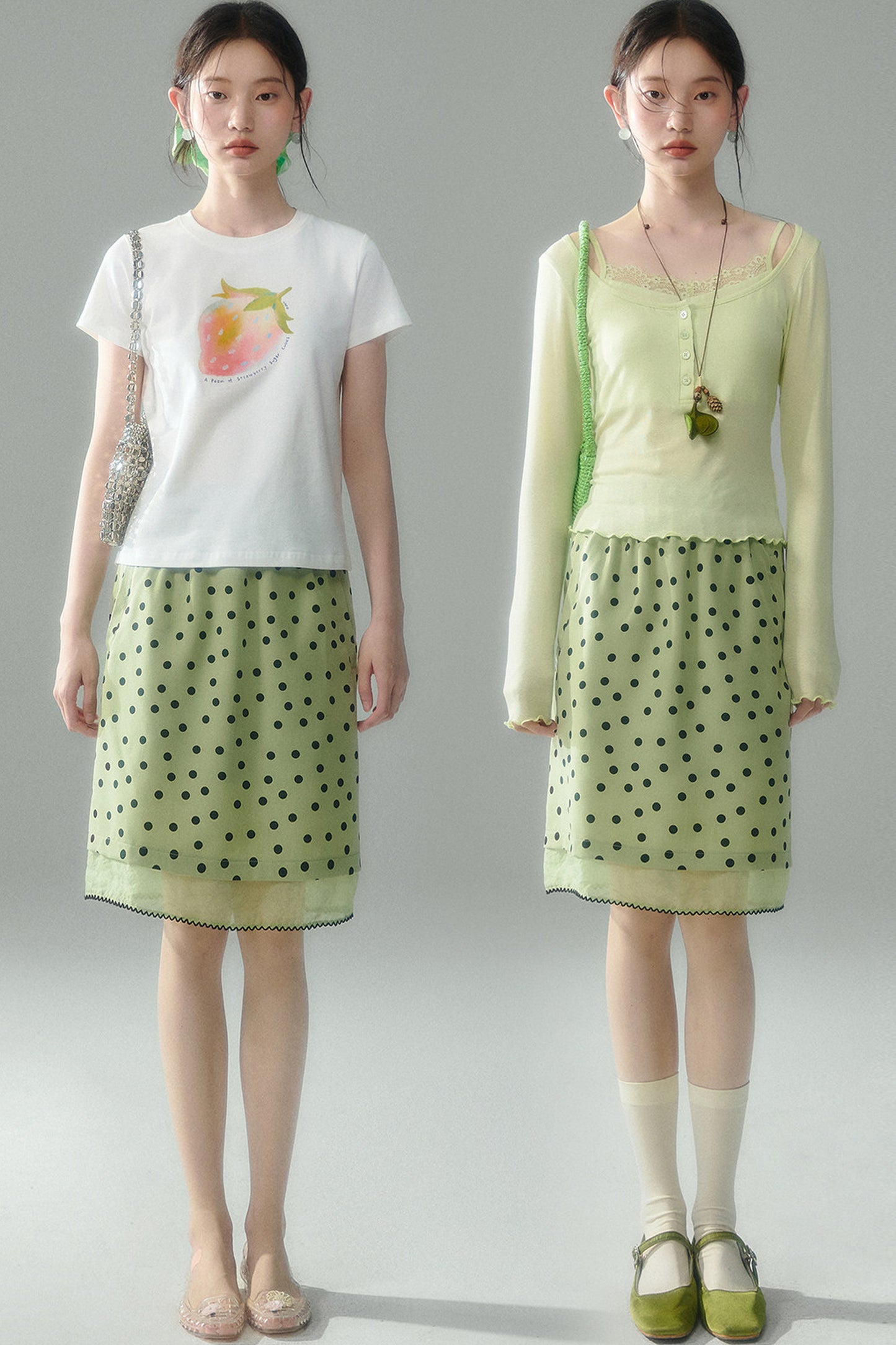 Green Polka Dot Mesh Skirt