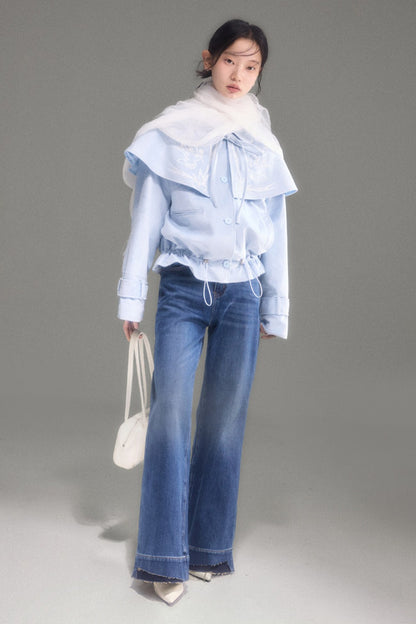 High-Waisted Fleece-Lined Flared Raw Hem Slit Jeans