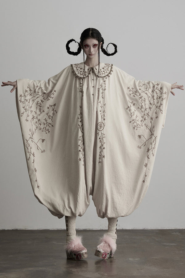Heavy Embroidery Beading Batwing Jumpsuit