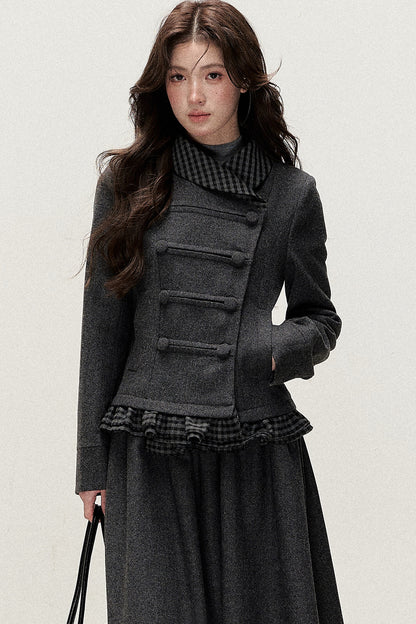 Preppy Double-Breasted Jacket and Skirt Set-Up