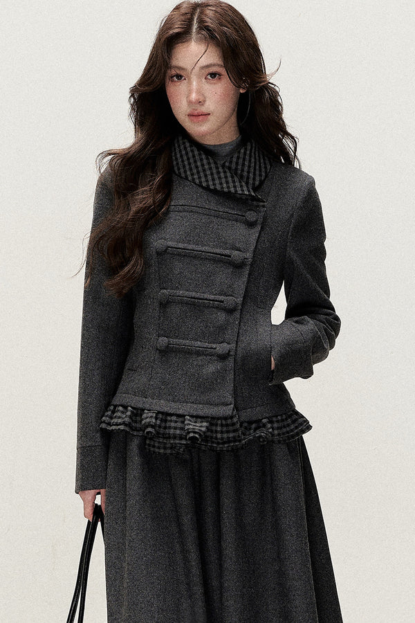 Preppy Double-Breasted Jacket and Skirt Set-Up