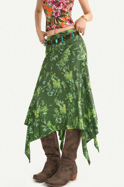 Retro Green Asymmetrical Skirt