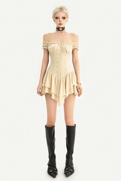 Gotisches schulterfreies Korsett-Minikleid mit Stufen