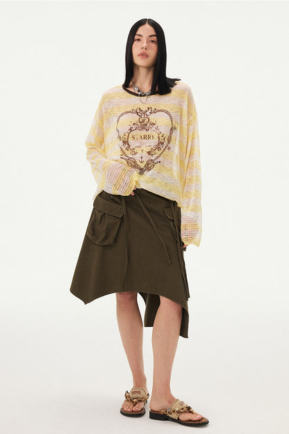 Knotted Heart Striped Knit Blouse