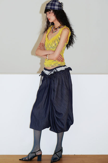 Patchwork Asymmetrical Wide-Leg Pants