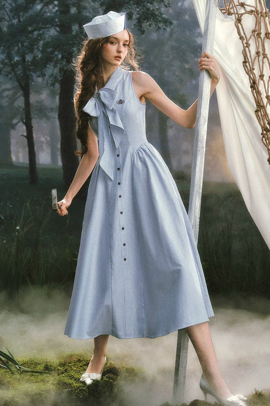 French Vintage Striped Shirt Dress Set-Up