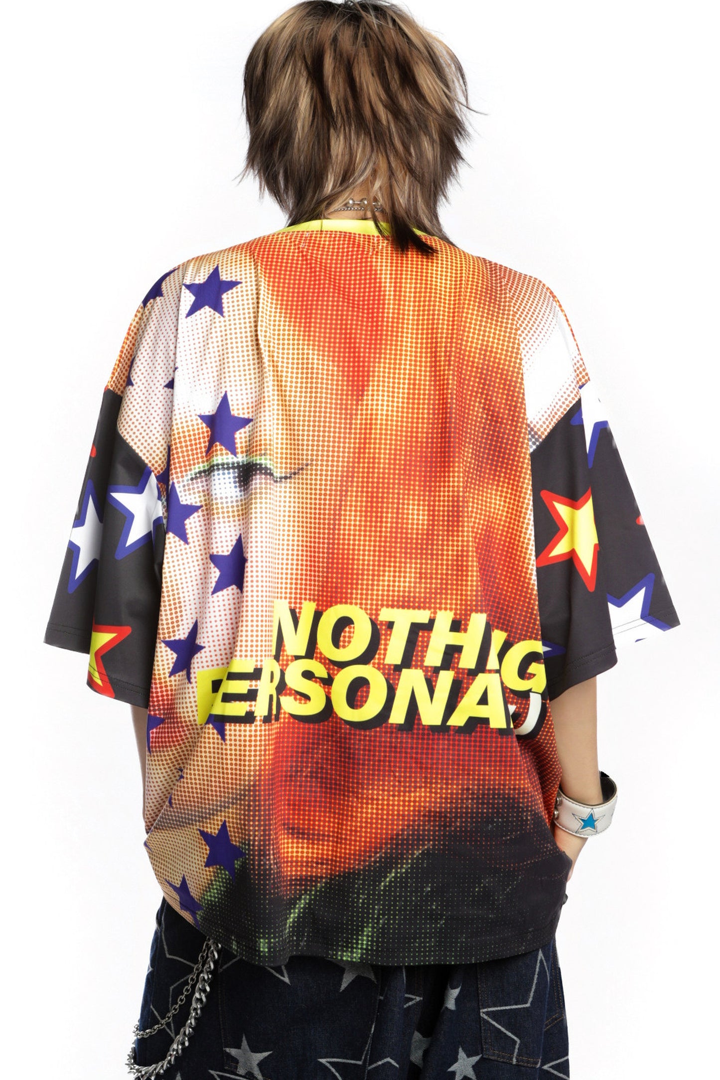 Quirky Printed Color-Blocked Collar Oversized Blouse