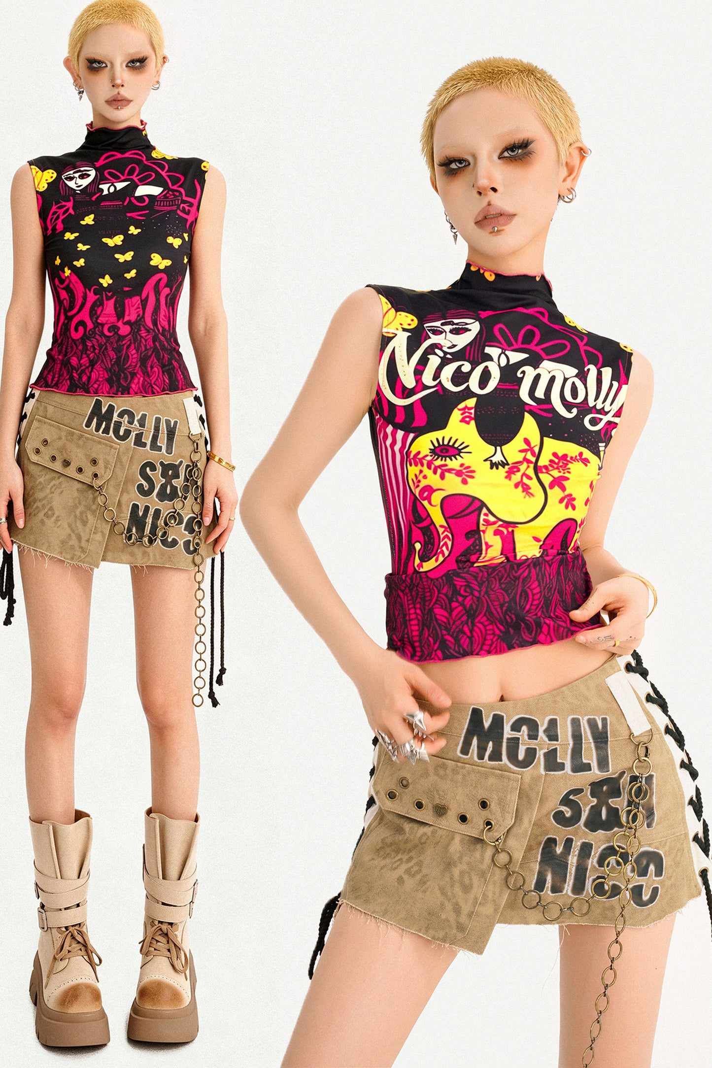 Sweet Cool Style Printed Double-Way Wearable Sleeveless Top