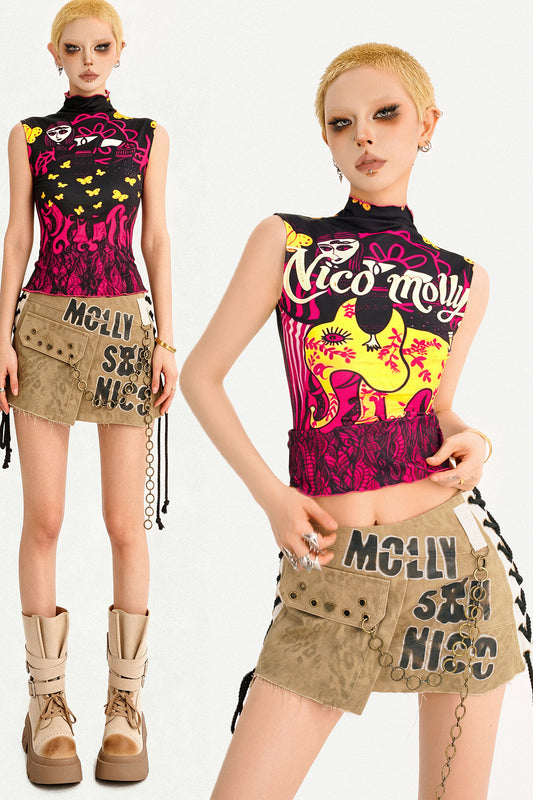 Sweet Cool Style Printed Double-Way Wearable Sleeveless Top