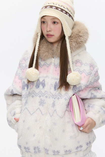 Beige Lamb Wool Fur Collar Jacket