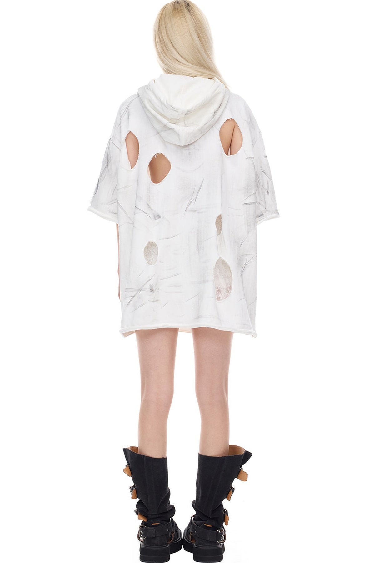 Loose Three-Dimensional Cut Ripped Hooded Sweatshirt