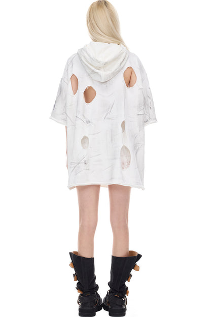 Loose Three-Dimensional Cut Ripped Hooded Sweatshirt