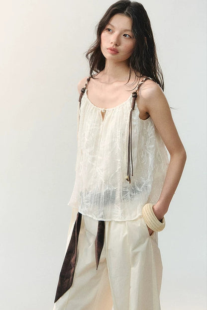 Beaded Braided Pleated Camisole Top