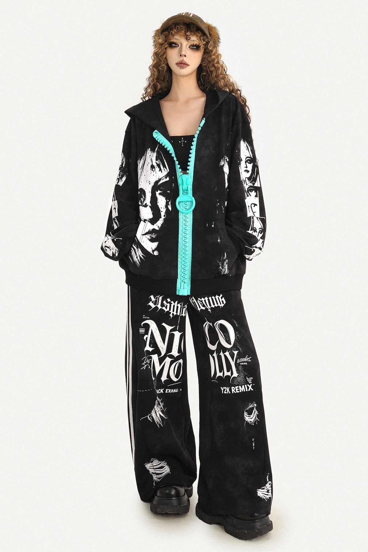 Loose Zip Hoodie Jacket and Sweatpants Set-Up