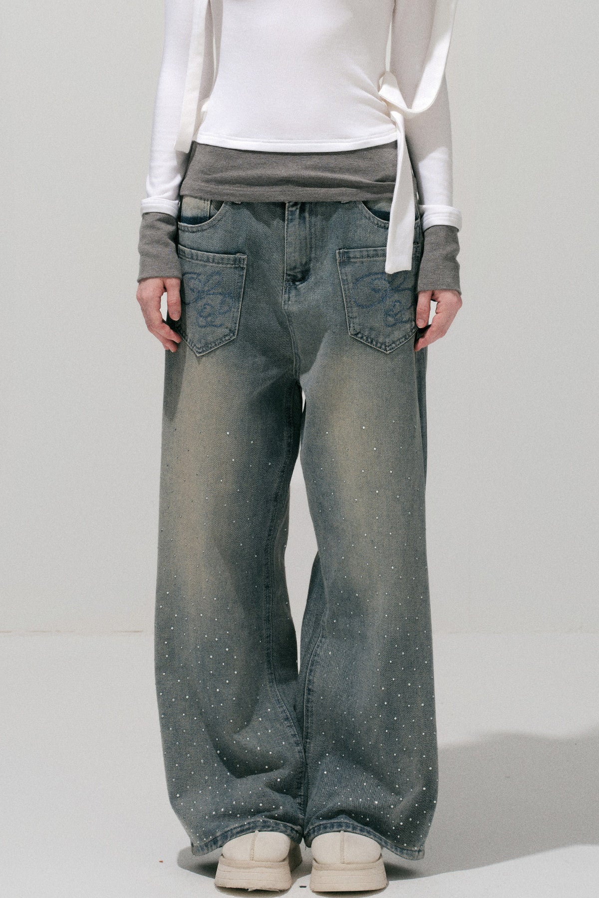 Rhinestone Wide-Leg Jeans