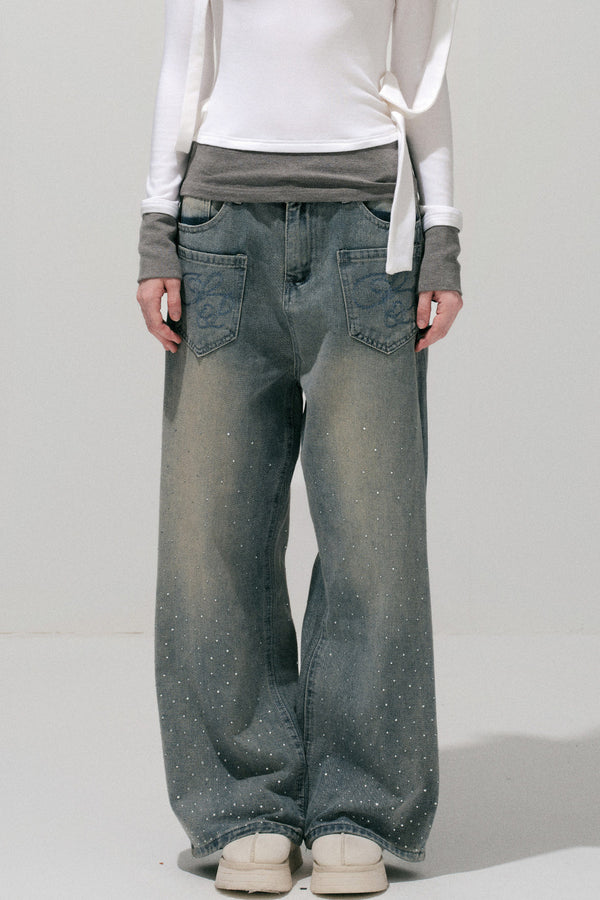 Rhinestone Wide-Leg Jeans