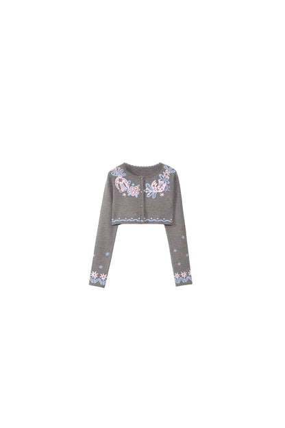 Hawthorn And Birds Jacquard Knit Cardigan And Top Set