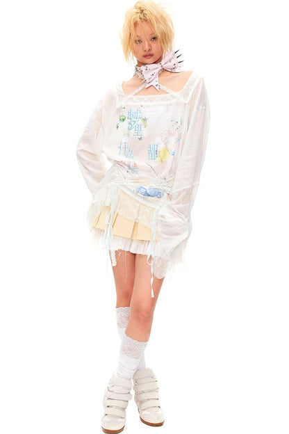 Lace Trim Drawstring Top