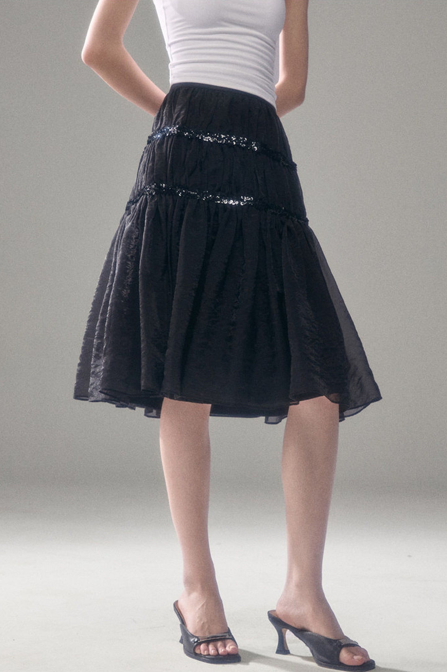 Pearlescent Mesh Sequin A-Line Skirt